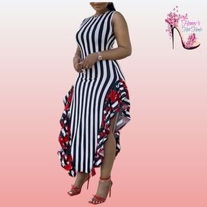NWT Striped Black and White Dress with Red Accents